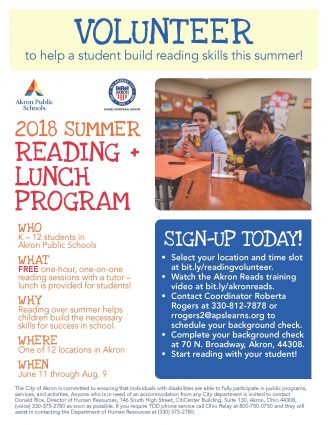 Gallery 1 - VOLUNTEERS NEEDED: Summer Reading Lunch Program for students K - 12